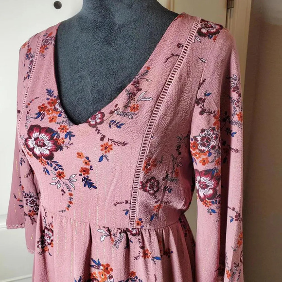 Lily Rose Mauve Floral Metallic Striped Women's Mini Dress Size XS NWOT - Picture 8 of 14
